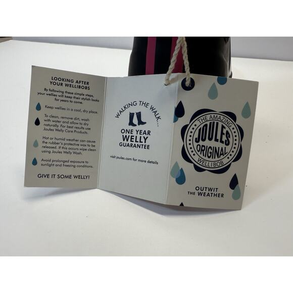 Joules Original Wellibob Pink Rubber Boot's Women's Size 10 New With Box - Picture 10 of 12